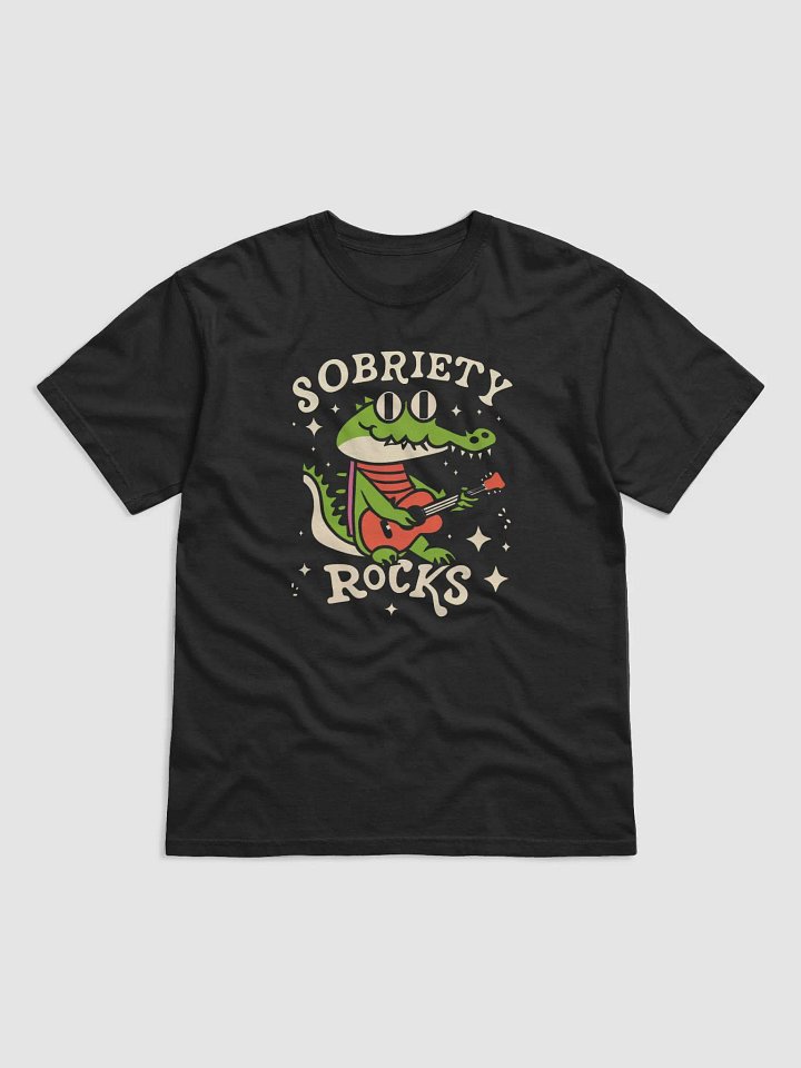 Sobriety Rocks Retro Crocodile Playing Guitar T-Shirt product image (1)