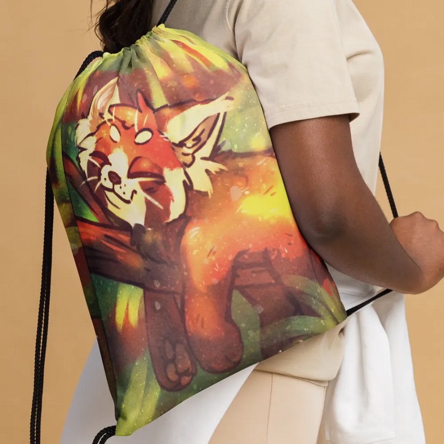 Serene Red Panda Drawstring Bag product image (4)