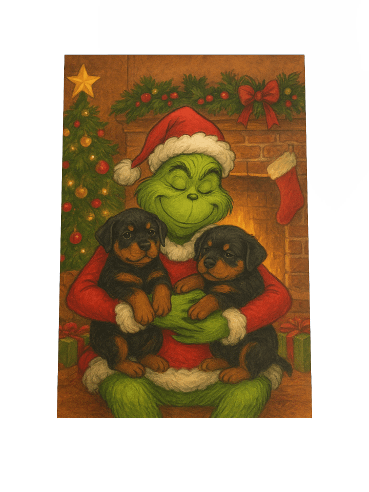 Grinch hugging two Rottweiler puppies Poster product image (1)