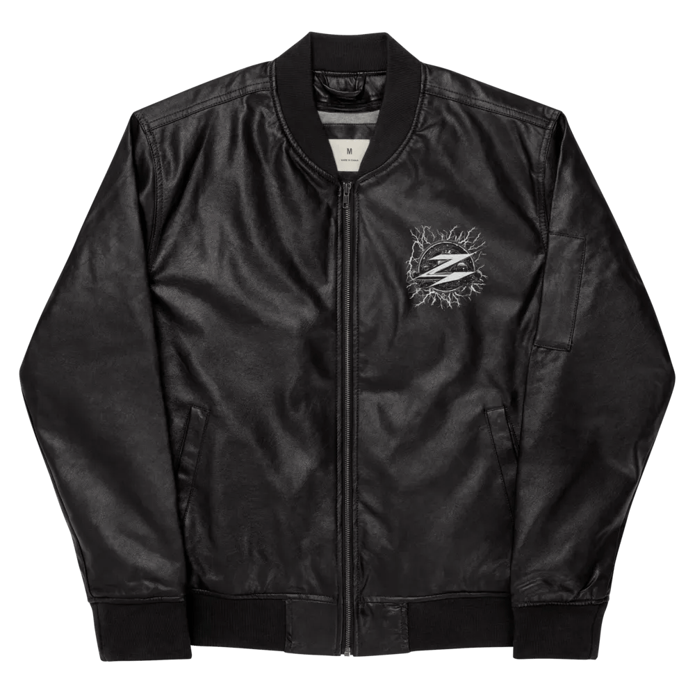 Z Weather Lightning Embroidery Logo Faux Leather Bomber Jacket product image (8)
