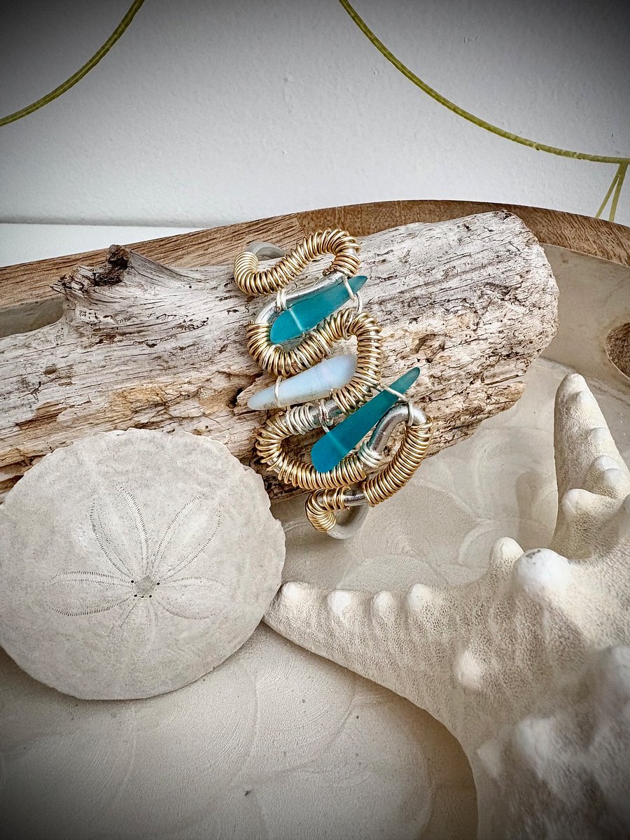 MFD-00229 | Ocean Embrace | Adjustable Sea Glass & Wire-Wrapped Cuff Bracelet | Handmade Coastal Jewelry by Monique Faella Designs™ product image (3)
