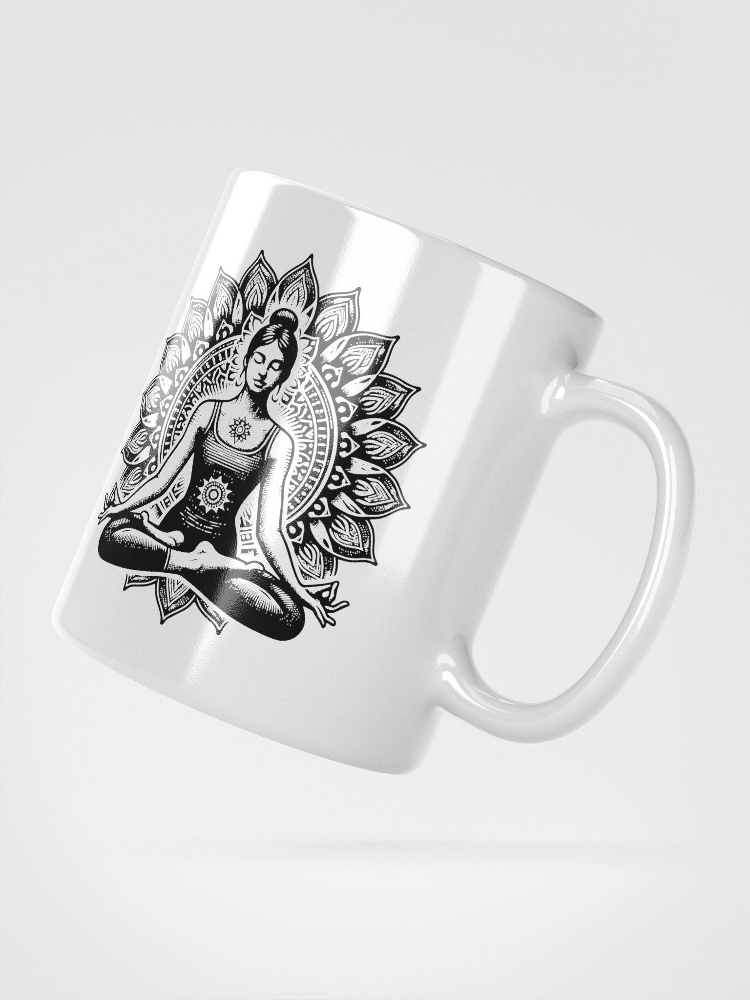 Taza blanca brillante con Mujer Meditando product image (6)