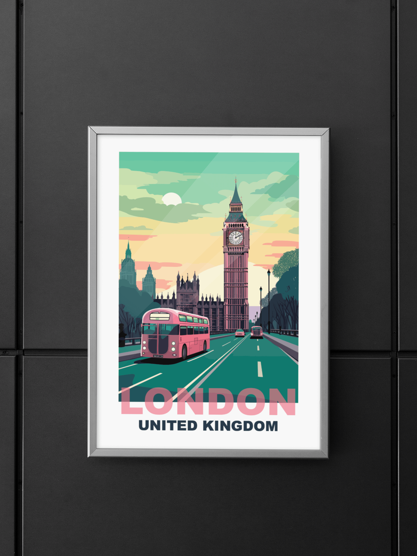 Classic London Cityscape Poster with Iconic Red Bus, Big Ben Sunrise Print, United Kingdom Urban Art, British Travel Wall Decor product image (5)