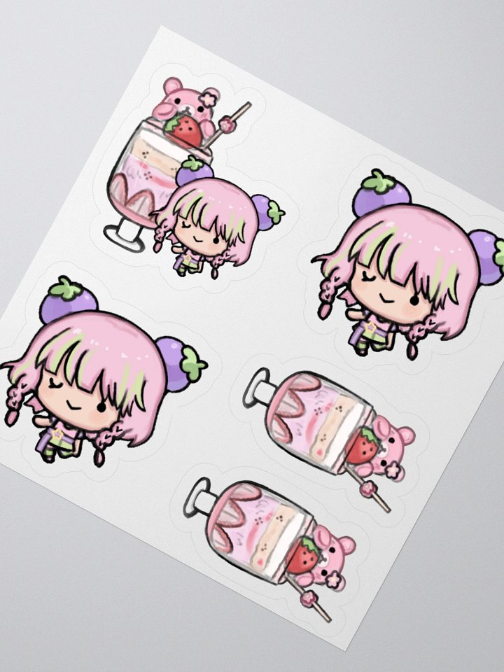 The Mango, the Bear, and the Strawberry Parfait Sticker Sheet (4x4") product image (2)
