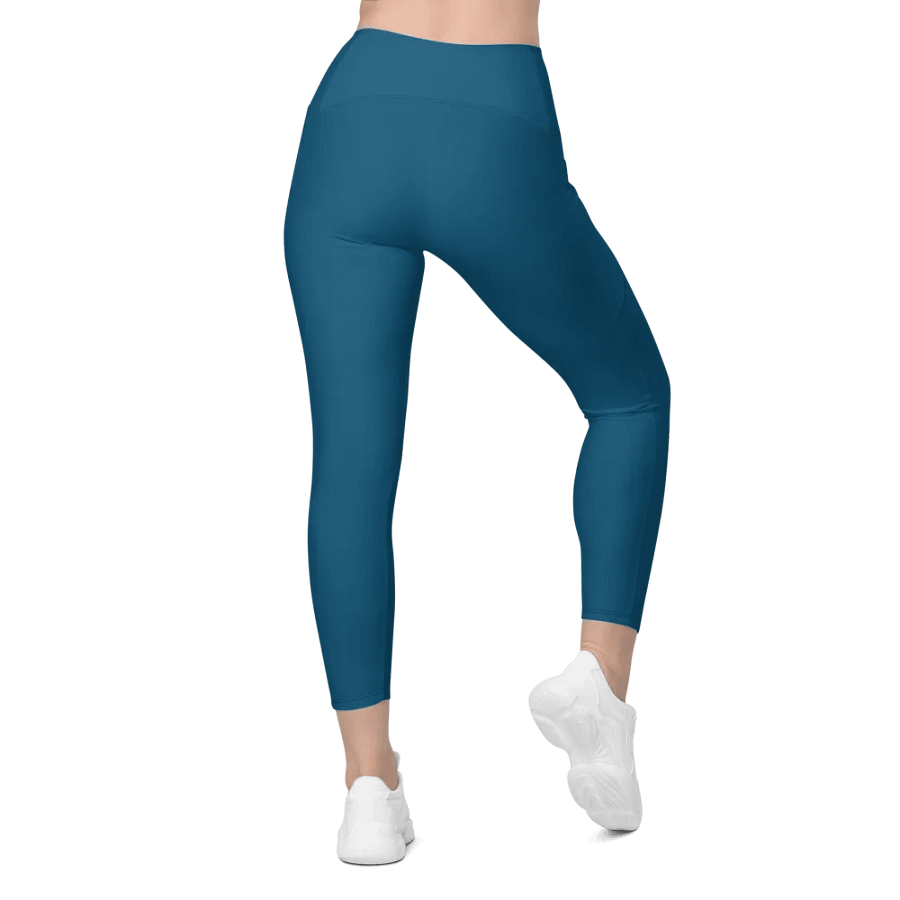 Plain Dark Blue True Summer Women's High Waisted Premium Crossover Leggings with Pockets by Treasure Pie product image (5)