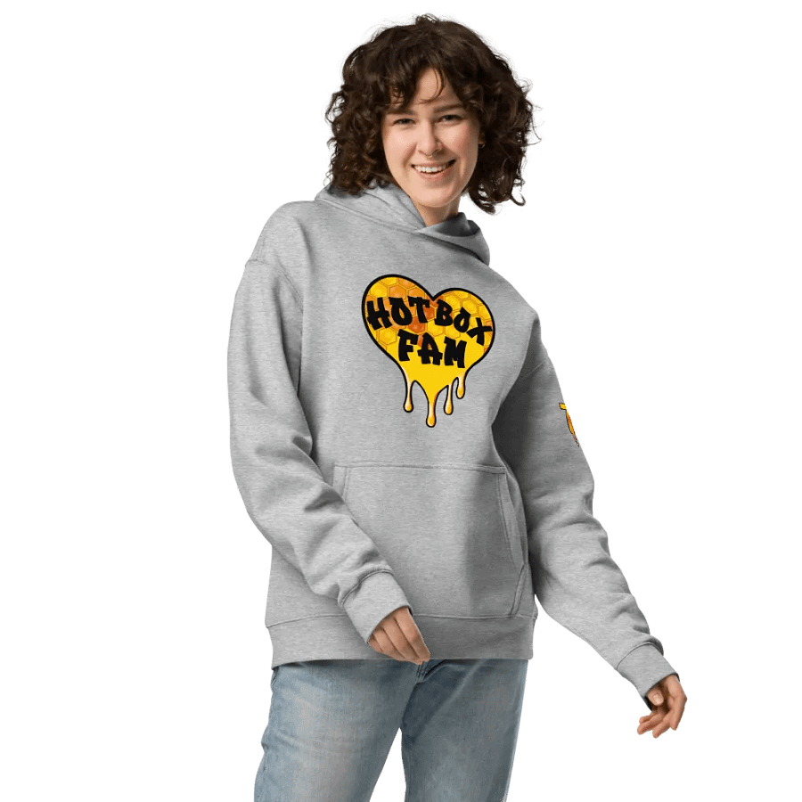 UNISEX HOT BOX FAM GOLD LOGO WITH JFLOW 710 EMOTE ON SLEEVE HOODIE product image (33)