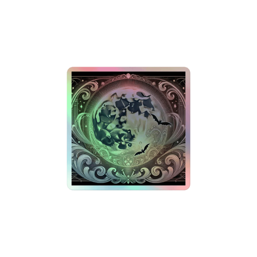 Art Nouveau Full Moon and Flying Bats Vinyl Sticker – Mystical Night Decor product image (1)