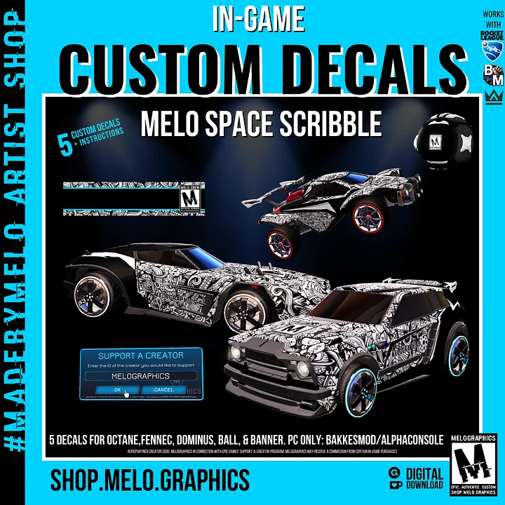 MELO SPACE SCRIBBLE Custom Cars, Ball, Banner Decal Set (5pk) - Rocket League | #MadeByMELO product image (1)