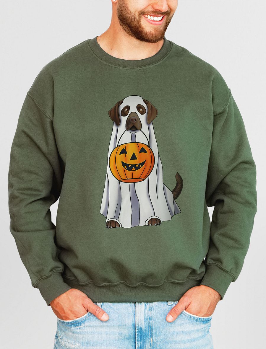 Labrador(Chocolate) Halloween Sweatshirt | Funny Fall & Halloween Labrador Wearing a Ghost Costume with a Pumpkin Basket product image (19)