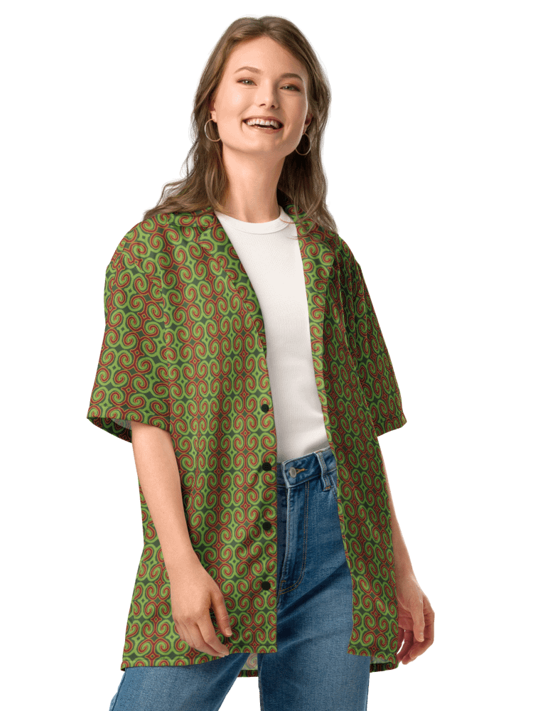 Red & Green Christmas Swirl Oversized Button-Down Shirt product image (6)