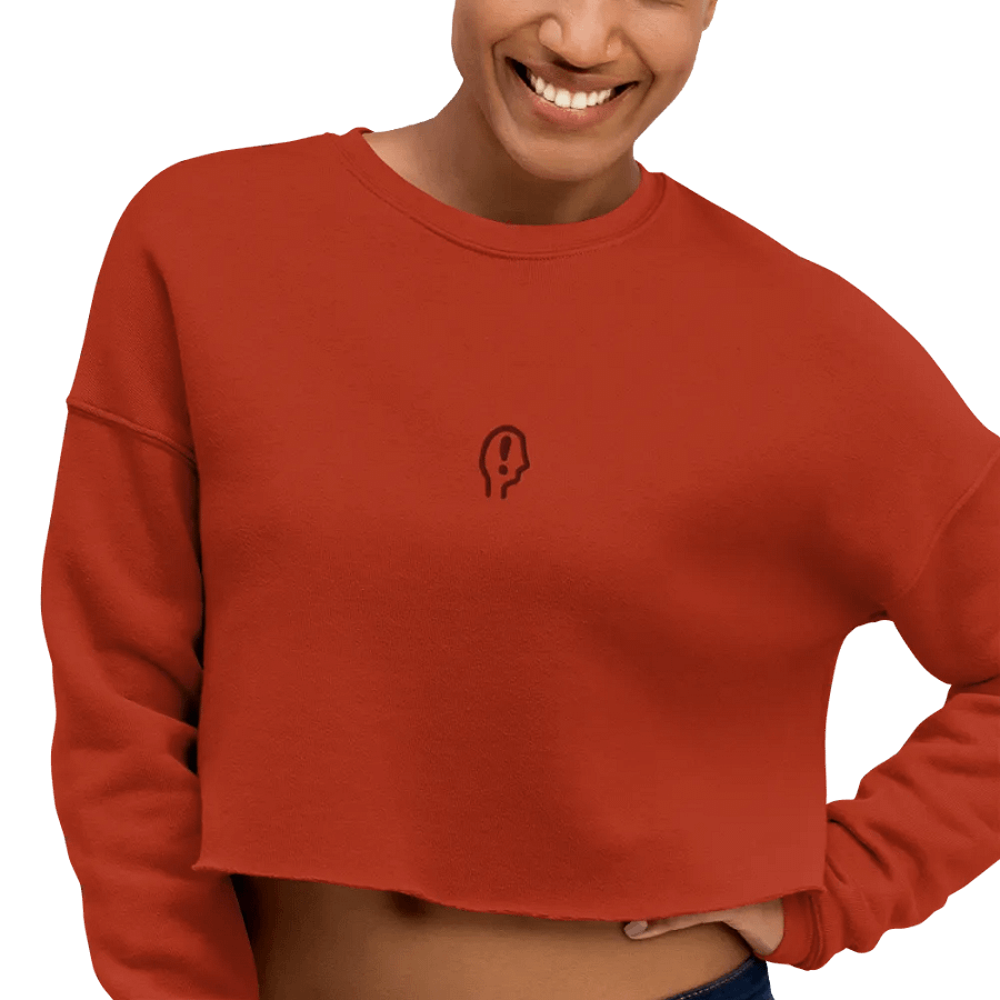 EXCLAIMING MENTALLY (maroon thread) embroidered fleece crop crew product image (8)