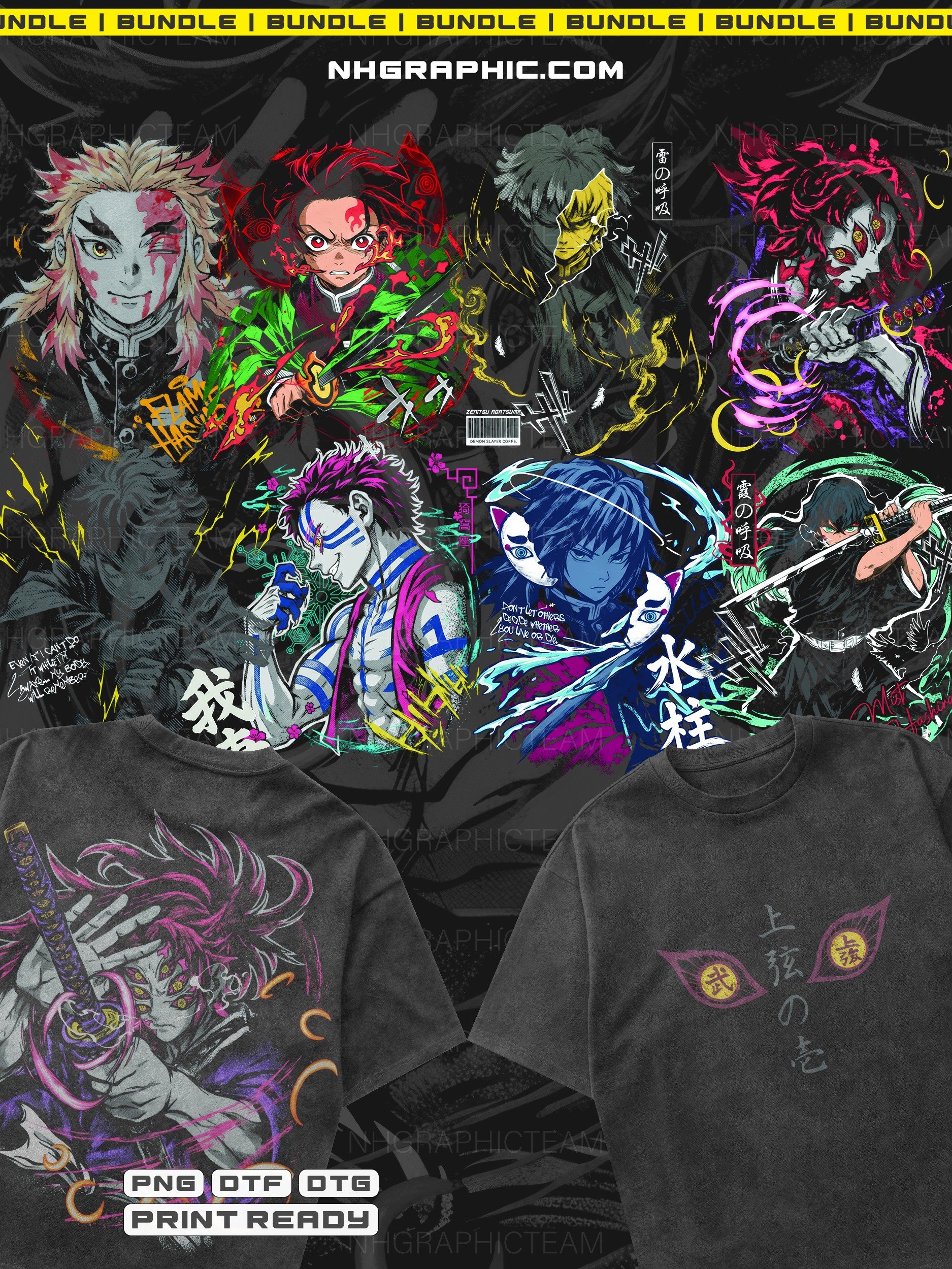 Kimetsu no Yaiba | Demon slayer t-shirt PNG designs bundle 9 back and front files product image (1)