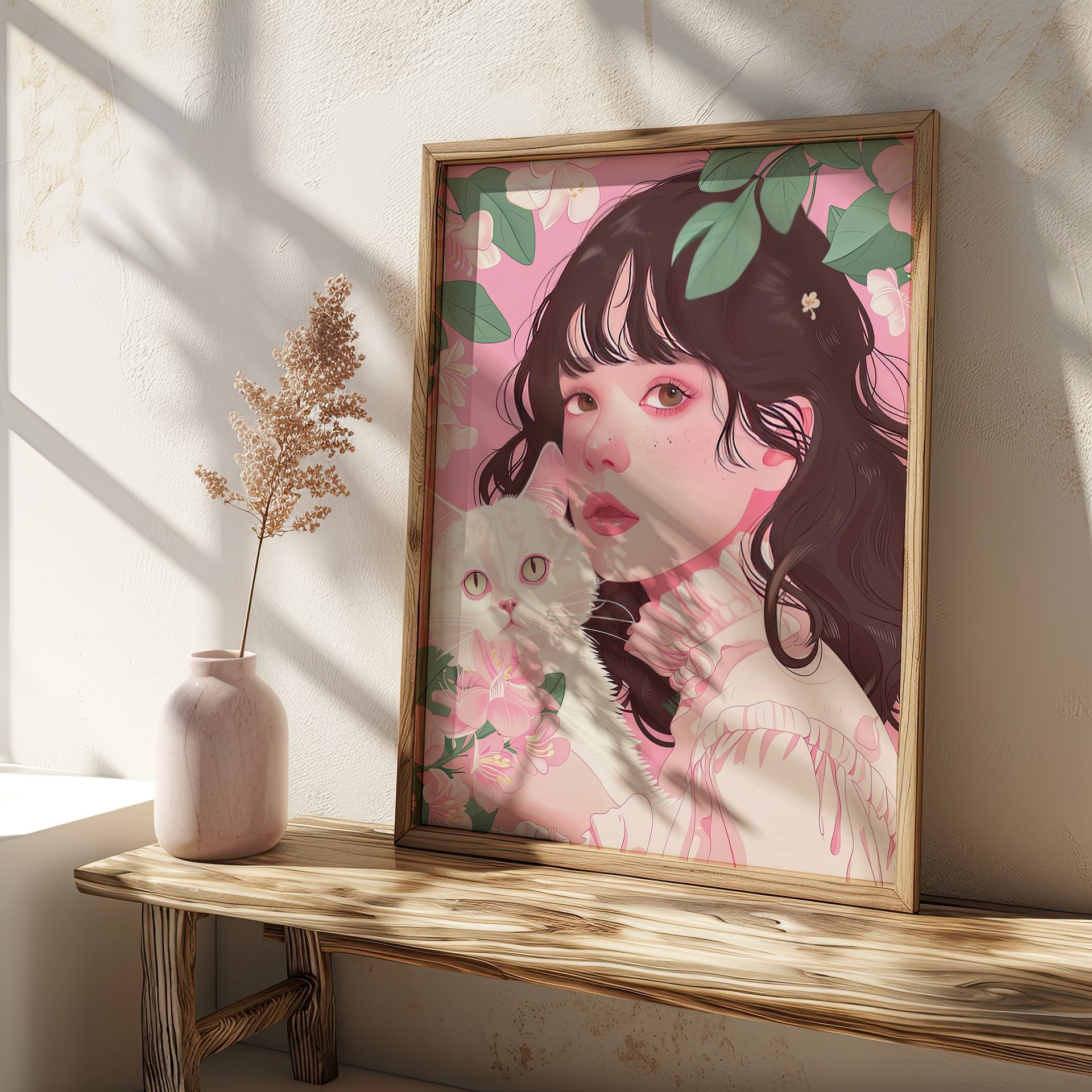 Girl with White Cat Portrait Coquette Art Print product image (21)