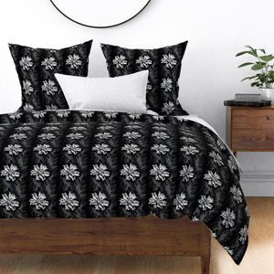Seamless Pattern - Stripes of White flowers and Gray Leaves on a Black Background product image (2)