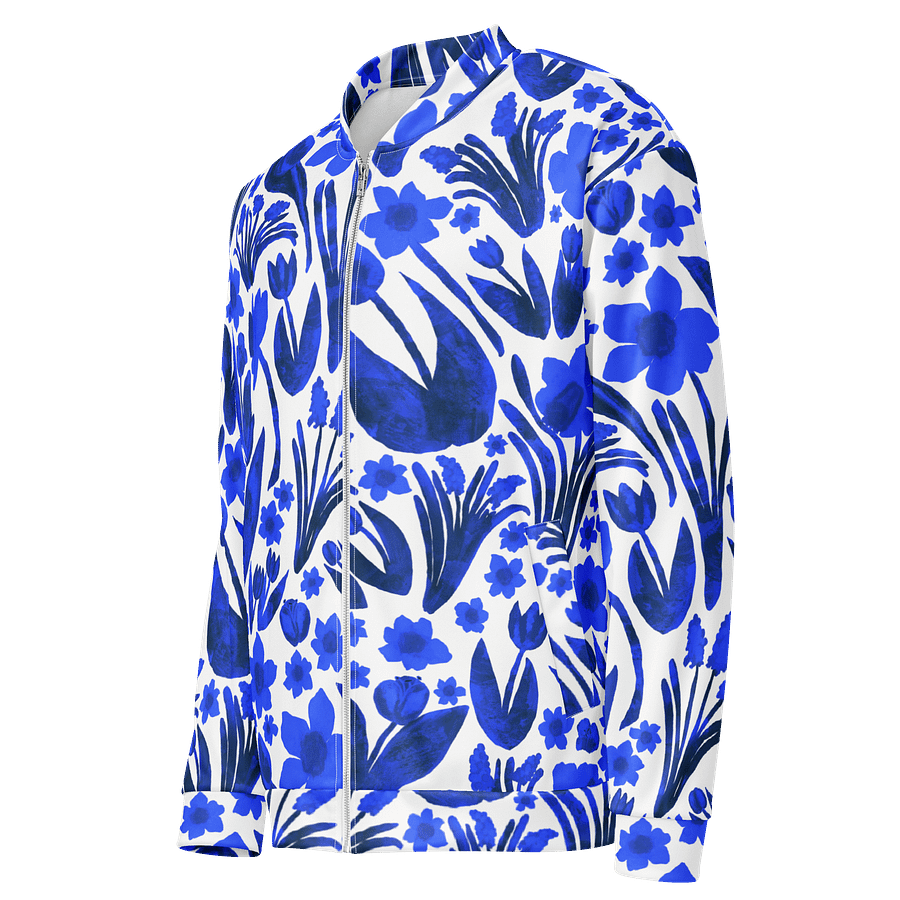 Spring Garden, Royal Blue on White | Unisex Bomber Jacket | Monique Faella Designs™ product image (3)