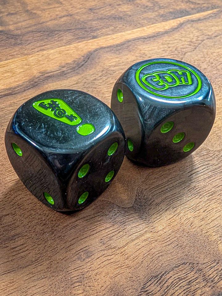 Oversized Pearlescent Black Dice Set with Green Pips - 30mm product image (1)