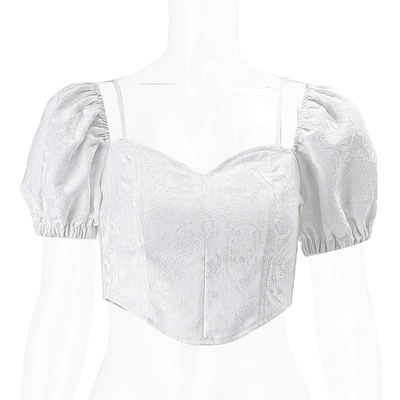 Summer Sexy French Style Square Collar Back Bow Puff Short Sleeve Top product image (6)