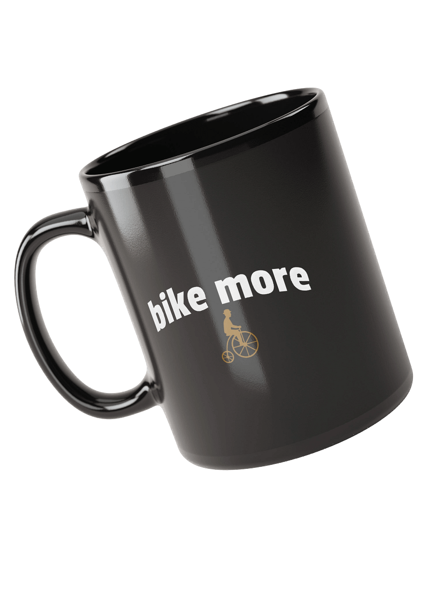 Bike More Black Coffee Mug with vintage penny-farthing bicycle icon product image (6)