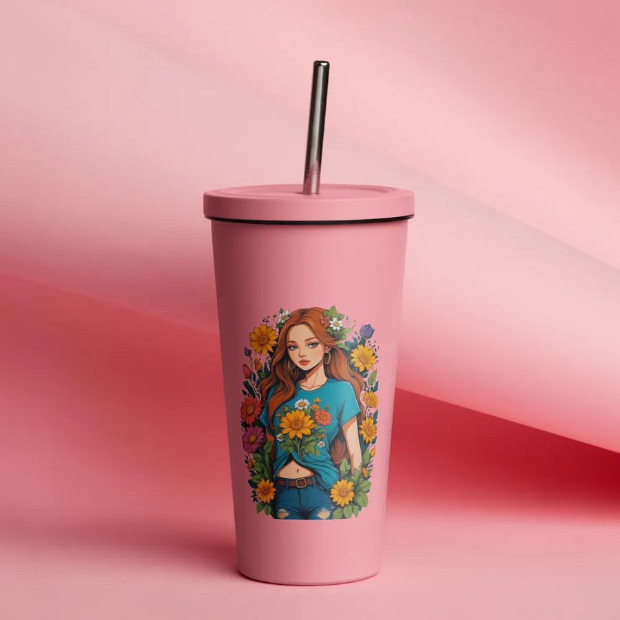 Bloomcore Flower Girl 20 oz Tumbler Cup - Pink - Insulated Tumbler with a Straw - v1 product image (12)