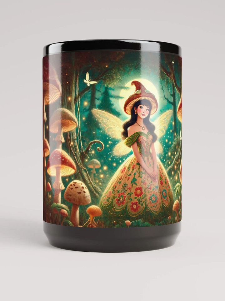 Mushroom Fairy Coffee Cup - 15 oz Black Glossy Mug product image (1)