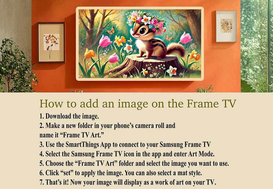 Spring Samsung Frame TV Art, Chipmunk Floral Crown Painting, Wallpaper, Screensaver, Digital Download product image (7)