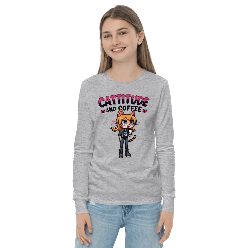 Cattitude and Coffee Youth Long Sleeve T-Shirt product image (15)