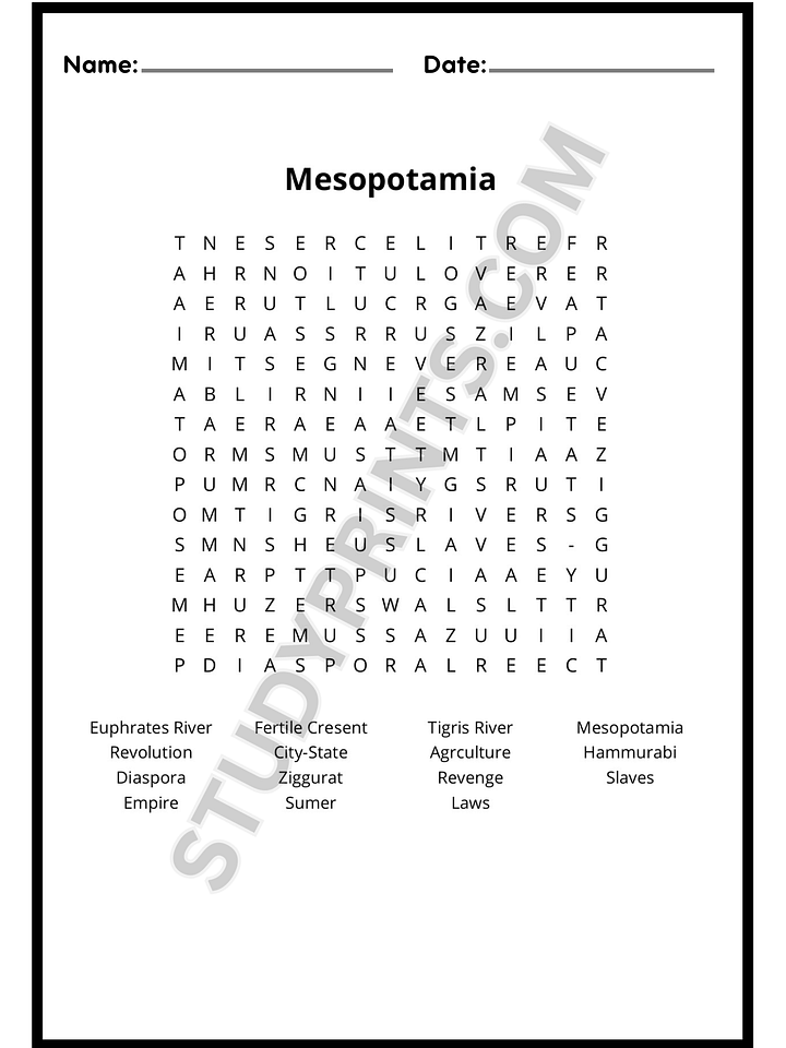 Mesopotamia Word Search Puzzle printable product image (2)