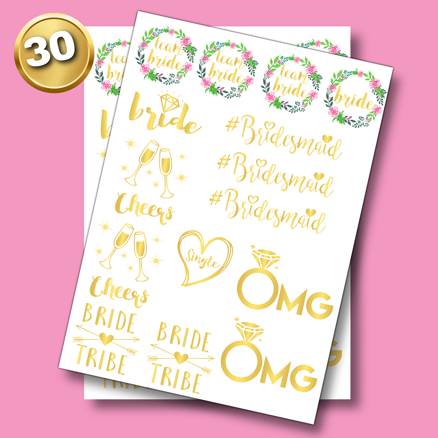 30 Pack Bride Tribe Metallic Gold Bachelorette Party Tattoos: Pack B product image (2)