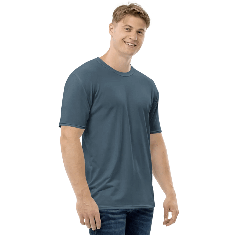 Plain Dark Greyish Blue Soft Summer Men's Crewneck Polyester Heavyweight Premium T-Shirt by Treasure Pie product image (6)