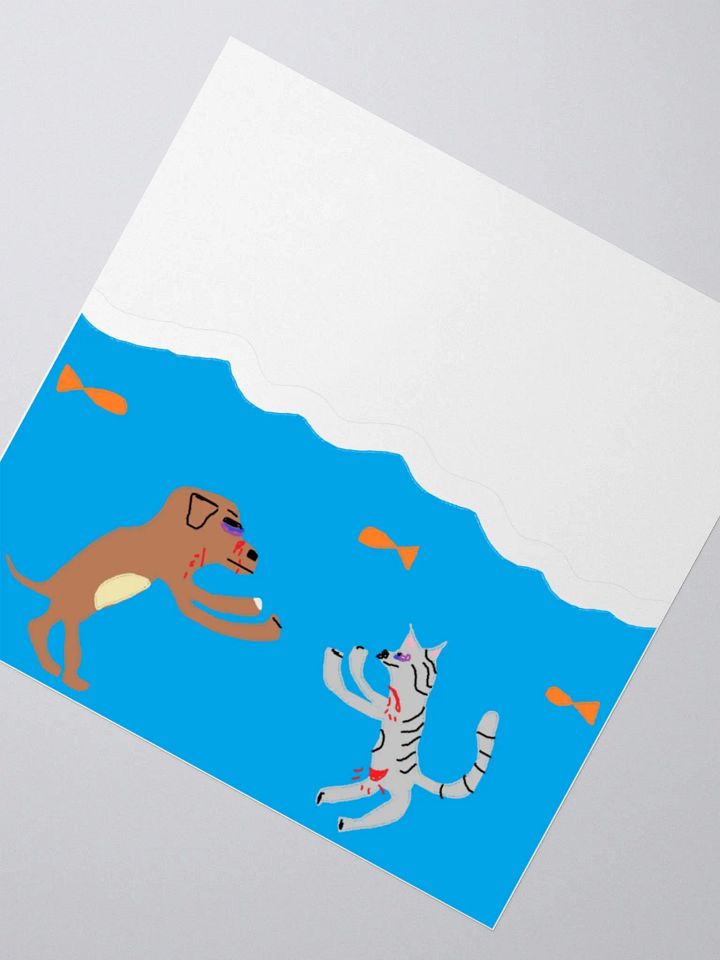 Dog Fighting Cat Underwater Sticker product image (3)