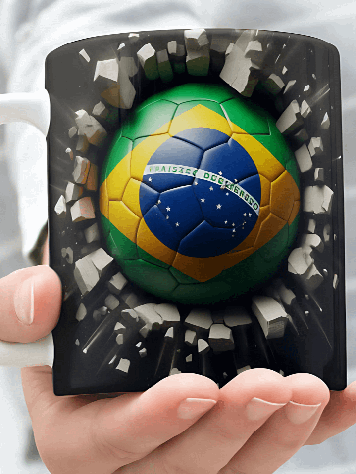3D Brazilian Flag Soccer Ball Mug Wrap PNG – Breaking Wall Sublimation Design for 11oz & 15oz Mugs – Patriotic Sports Theme – Instant Digital Download product image (1)