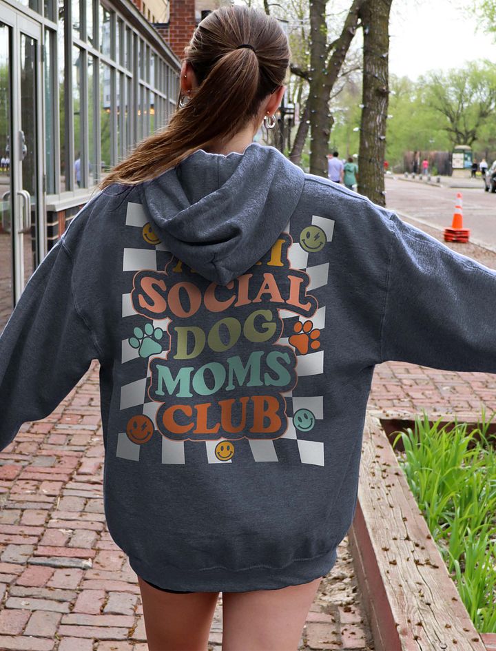 Anti Social Dog Moms Club Retro Checkerboard(Color) Hooded Sweatshirt | Funny Introvert Checkered Hoodie for Dog Moms product image (7)