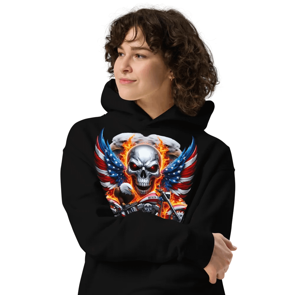 Patriotic Skull & Motorcycle Oversized Hoodie #3 product image (4)