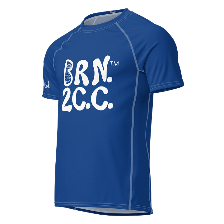 BRN.2C.C.™/BOURNE to Cape Cod™ | Men’s Performance Rash Guard | Recycled UPF 50+ Surf Shirt | White Logos on Dark Cerulean product image (1)