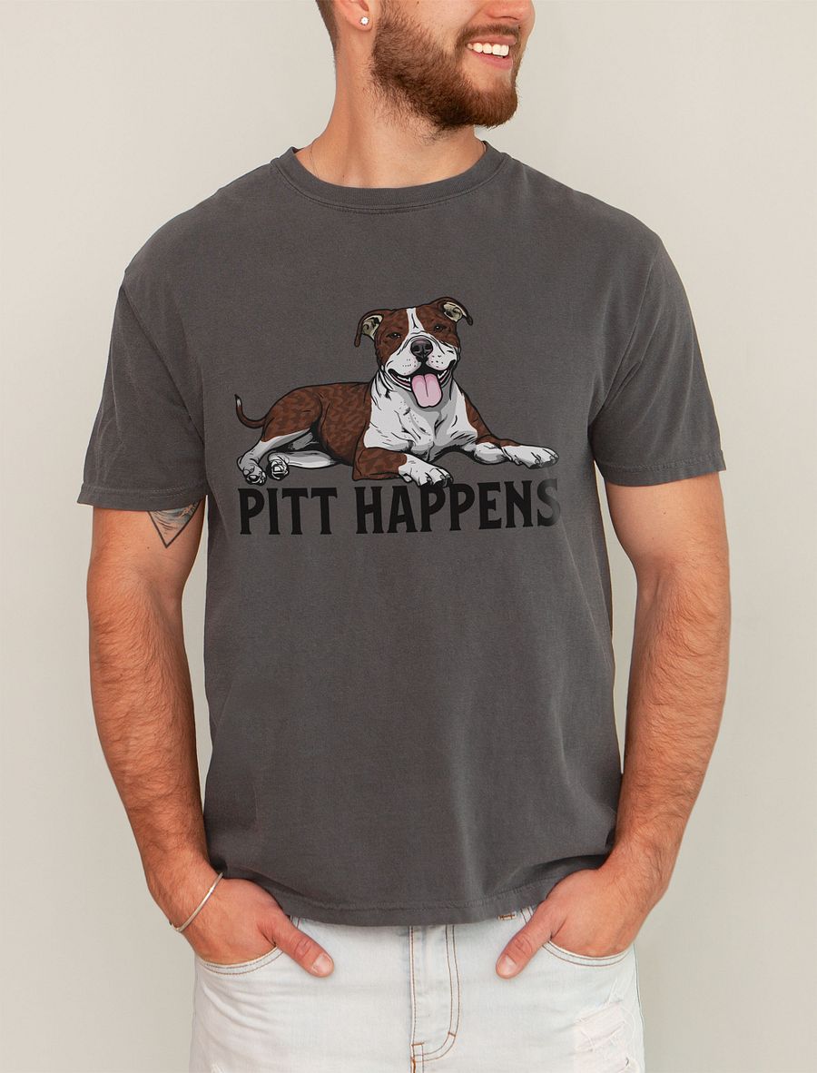 Pitt Happens T-Shirt of a Pitbull Terrier (Brindle) | Funny T-Shirt for Pittie and Staffy Paw-rents product image (21)