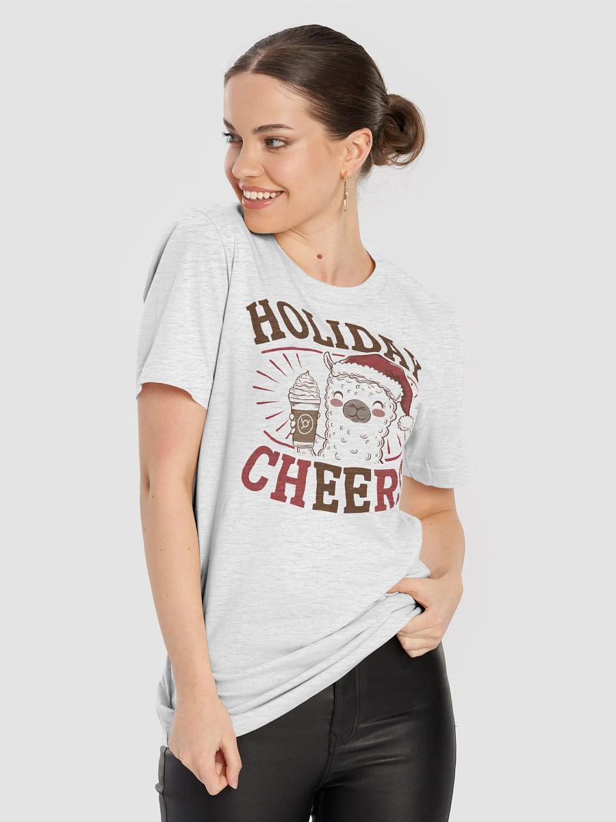 “HOLIDAY CHEERS” t-shirt, Holiday-themed t-shirt, Cheerful llama graphic, Santa hat design, Perfect for spreading joy, Unique gifts for llama lovers, Good vibes clothing, gift idea for holiday season product image (8)