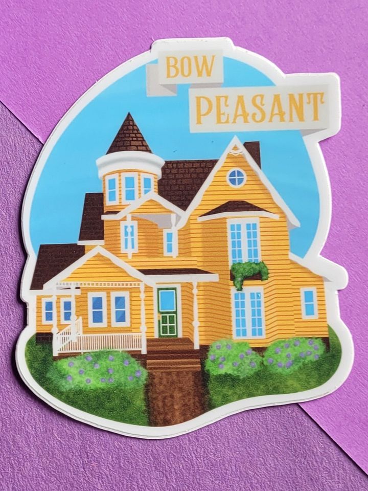 Bow Peasant - Yellow Queen Anne Victorian House 3" Durable Vinyl Sticker product image (1)