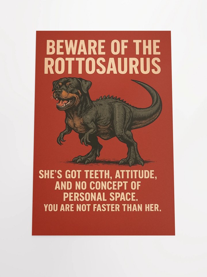 BEWARE OF THE ROTTOSAURUS POSTER (FEMALE ROTTWEILER VERSION) product image (2)