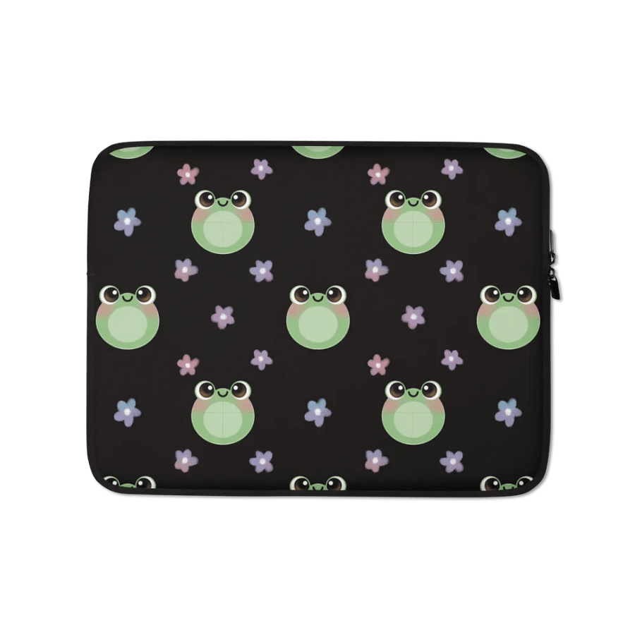 Froggy Pattern Laptop Sleeve (Black Background) product image (1)