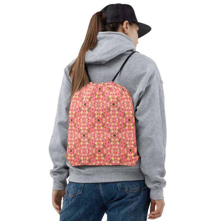 Hearts and Flowers Pink drawstring bag product image (2)