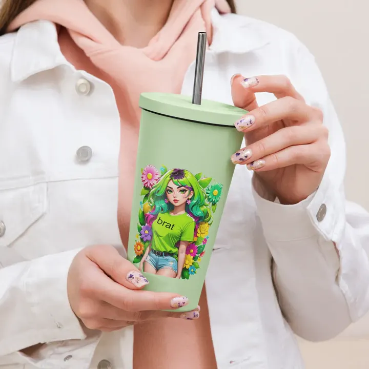 Brat 20 oz Tumbler Cup - Mint - Insulated Tumbler with a Straw v4 product image (2)