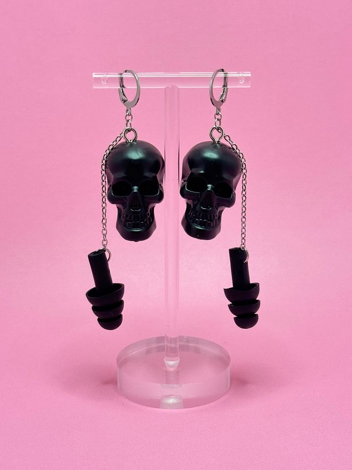 Black Resin Skulls Bass Busterz Earplug Earrings product image (1)