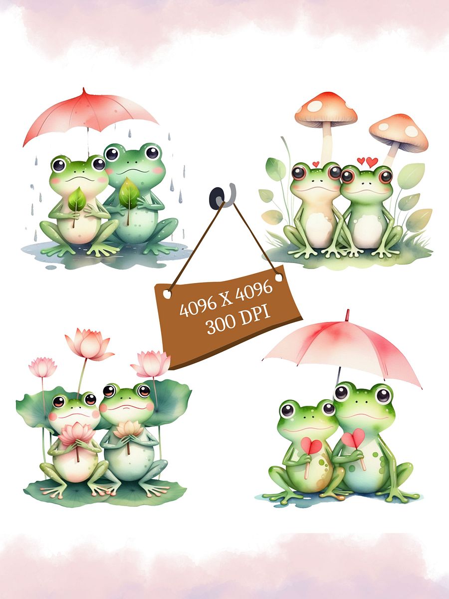21 Watercolor Valentines Frog Clipart Bundle product image (4)