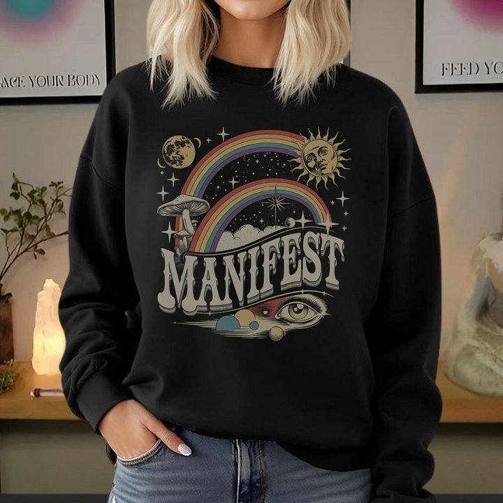 MANIFEST Cosmic Sweatshirt – Retro Mystical Motivational Crewneck product image (1)