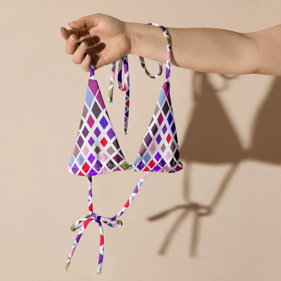 Colorful Square Pattern Design String Bikini Top - v1 product image (5)