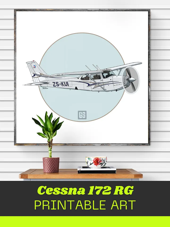 Cessna 172 RG Printable Aviation Wall Art Square Size Blue Circle & White Background product image (1)
