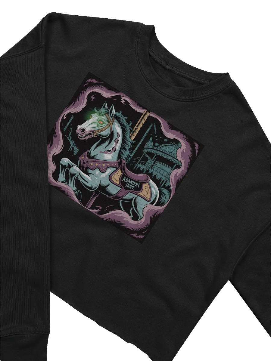 Abandoned Hope Women's Fleece Crop Sweatshirt - Black Gothic Unicorn Design by Midnight Veil Designs product image (3)