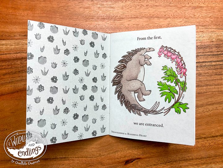 'Florasaurus' Handmade Book, Dinosaurs and Flowers Poem with Traditional Ink & Watercolor Illustrations product image (2)