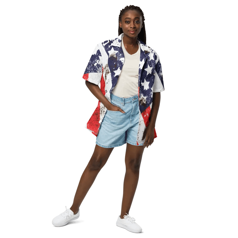 USA Flag Custom Design Button Down Shirt _ CoachShawStudio Streetwear _ Unisex Short Sleeve Shirt product image (8)