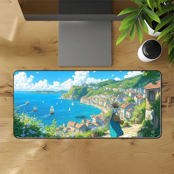 Serene Coastal Village Desk Mat - 12